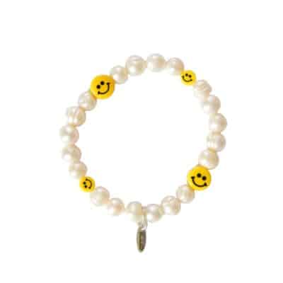 Zuchtperlen Armband HAPPY FACE mit weißen Perlen und Keramik Smile