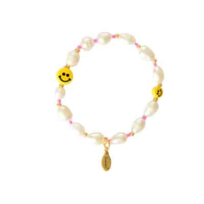 NEON PINK Zuchtperlen HAPPY FACE Armband mit Goldenen Details und Neon Pink – Bild 3