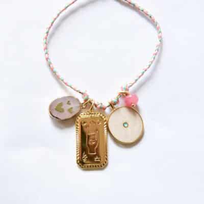 "Make a wish" Rosenquarz Herzen Bettelkette Stoffbandkette mit Anhänger Konvolut