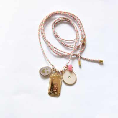 "Make a wish" Rosenquarz Herzen Bettelkette Stoffbandkette mit Anhänger Konvolut – Bild 6