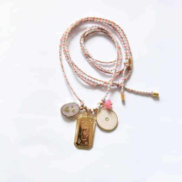 "Make a wish" Rosenquarz Herzen Bettelkette Stoffbandkette mit Anhänger Konvolut – Bild 6