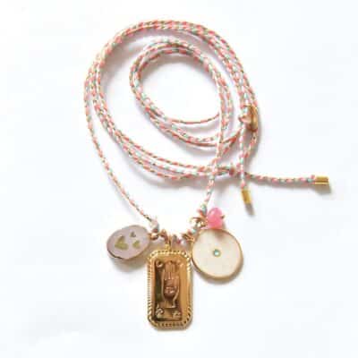"Make a wish" Rosenquarz Herzen Bettelkette Stoffbandkette mit Anhänger Konvolut – Bild 5