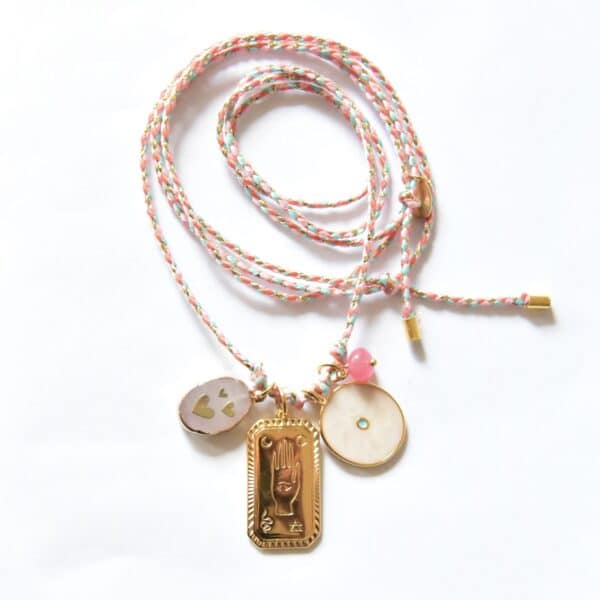 "Make a wish" Rosenquarz Herzen Bettelkette Stoffbandkette mit Anhänger Konvolut – Bild 5