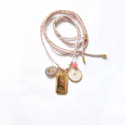 "Make a wish" Rosenquarz Herzen Bettelkette Stoffbandkette mit Anhänger Konvolut – Bild 4