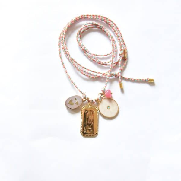 "Make a wish" Rosenquarz Herzen Bettelkette Stoffbandkette mit Anhänger Konvolut – Bild 4