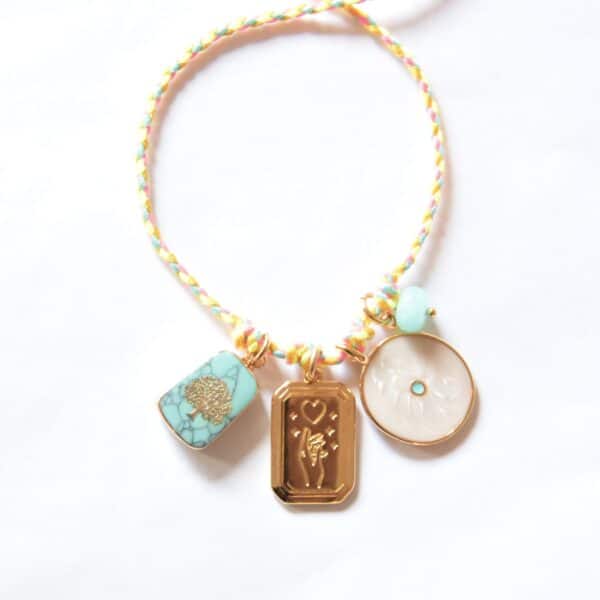 "Make a wish" Lebensbaum Türkis  Bettelkette Stoffbandkette mit Anhänger Konvolut – Bild 5