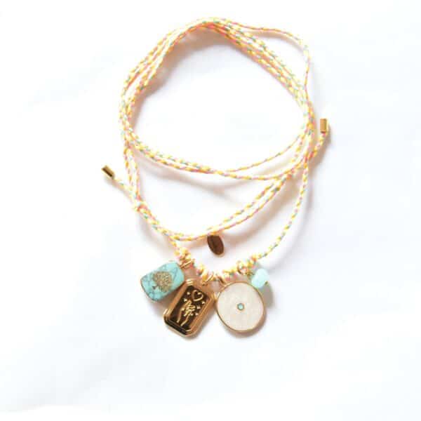 "Make a wish" Lebensbaum Türkis  Bettelkette Stoffbandkette mit Anhänger Konvolut – Bild 6