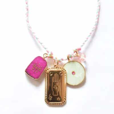 "Make a wish" Libelle PINK Bettelkette Stoffbandkette mit Anhänger Konvolut