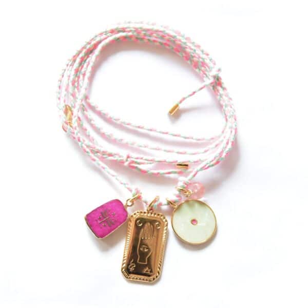 "Make a wish" Libelle PINK Bettelkette Stoffbandkette mit Anhänger Konvolut – Bild 4