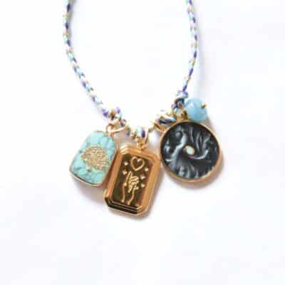 "Make a wish" Lebensbaum Türkis  Bettelkette Stoffbandkette mit Anhänger Konvolut