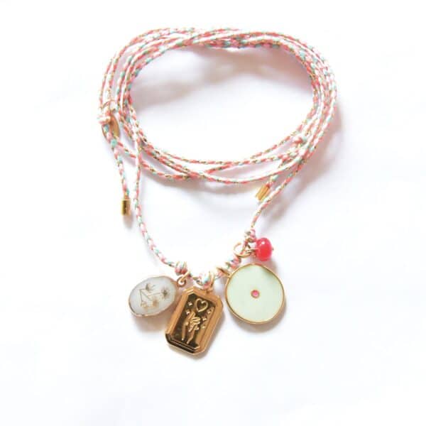 "Make a wish" Rosenquarz Pusteblume Bettelkette Stoffbandkette mit Anhänger Konvolut – Bild 4