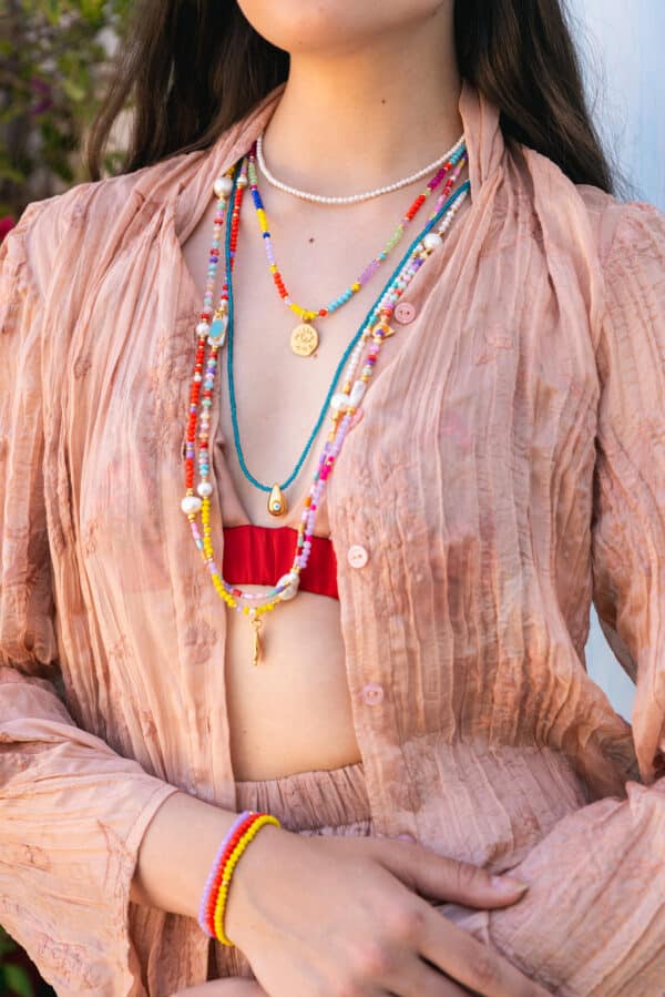 Bunte Kurzkette Glasschliffperlen mit goldenem Auge – Bild 4