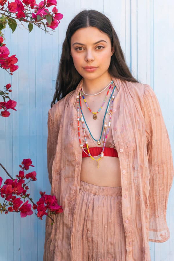 Bunte Kurzkette Glasschliffperlen mit goldenem Auge – Bild 2