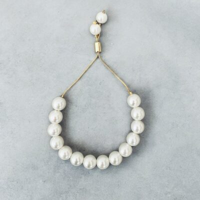 MUSTER 10 mm weißes Perlen Armband  mit Goldkette und Schiebekettchen schlicht und klassisch