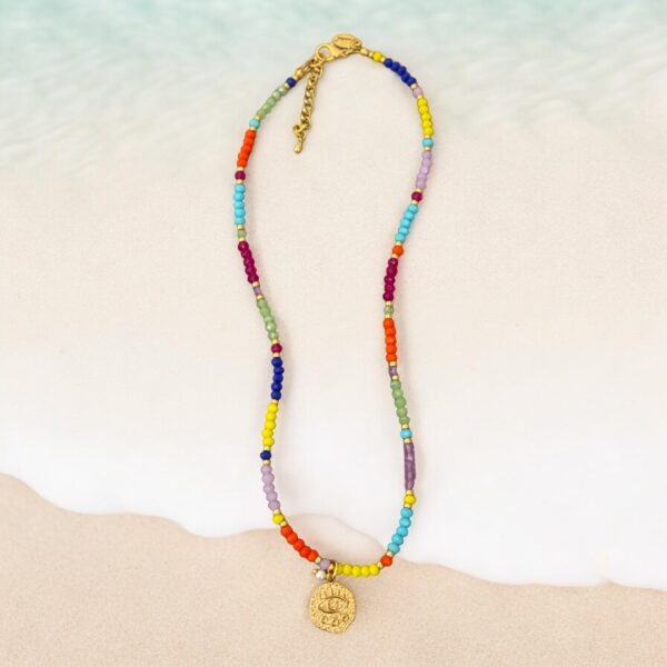 Bunte Kurzkette Glasschliffperlen mit goldenem Auge – Bild 3