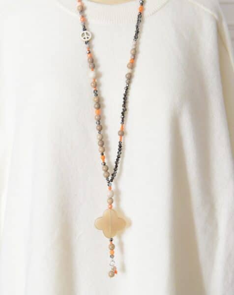 Kleines Peace Quaste Edelstein Kette  aus hochwertigem Mosaik Jaspis mit Neon Beads Stylish – Bild 2