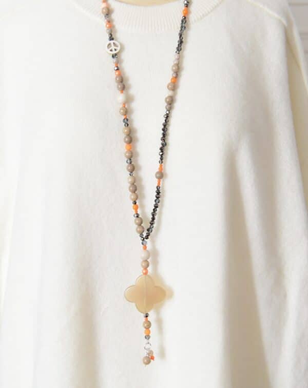 Kleines Peace Quaste Edelstein Kette  aus hochwertigem Mosaik Jaspis mit Neon Beads Stylish – Bild 2