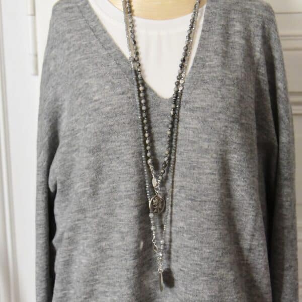 Grauer Jaspis Halskette Aida in Steingrau mit Münze Coin – Bild 5