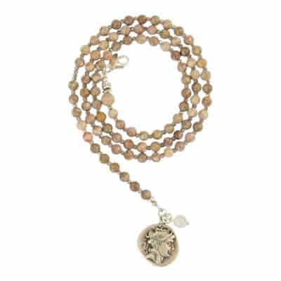 Beiger Mosaik Jaspis Halskette Aida in beige mit Münze Coin