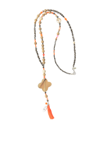 Kleines Peace Quaste Edelstein Kette  aus hochwertigem Mosaik Jaspis mit Neon Beads Stylish – Bild 3