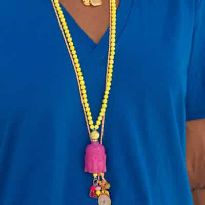 Bunte Edelstein Kette  aus hochwertigem  Jaspis mit Pink farbenem Jade Buddha