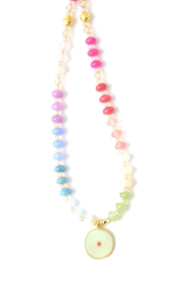 Edle Halskette mit Edelstein Rondellen und Rosenholz, lila blau grün – Bild 4