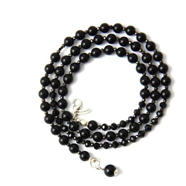 XL 95cm Schwarze Onyx Halskette "AIDA"  Schmuckstück Allrounder schliche Basiskette mit Onyx Kugel Anhänger – Bild 3