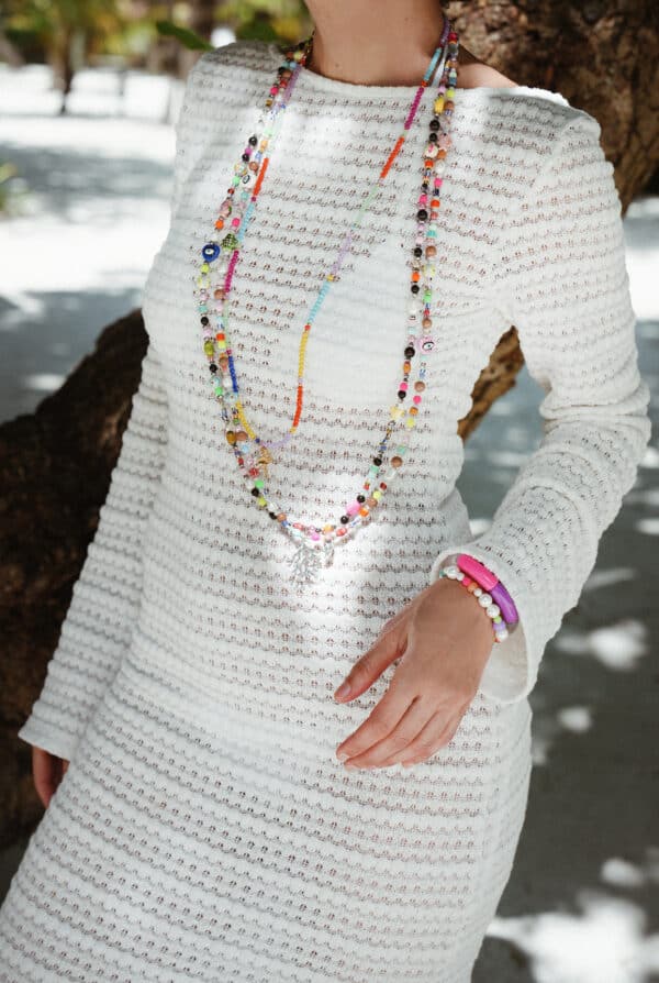 Halskette Mitsuko, Dunkles Ebenholz mit Zuchtperlen , böhmischem Glas und handbemalten Keramikperlen – Bild 6