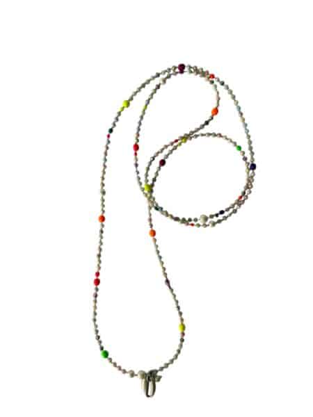 Miyuki Extra Longkette Grey Pastell Opaque aus Glasschliffperlen mit Neon und weißen Perlen Highlights – Bild 3