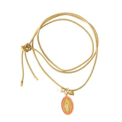 Leuchtende Bettelkette Stoffbandkette mit Anhänger Konvolut Madonna BEIGE