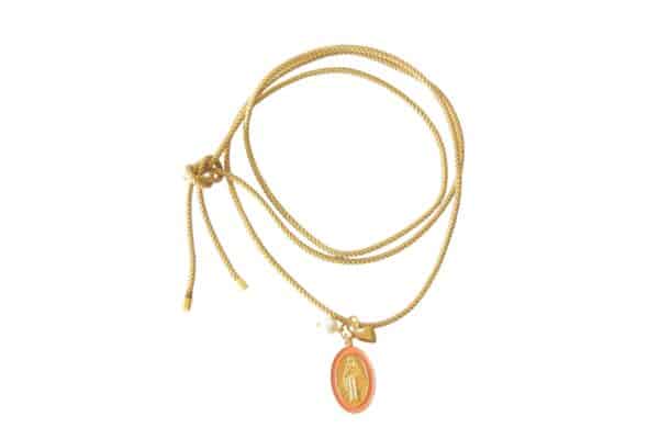 Photoroom_000_20250404_131335 Leuchtende Bettelkette Stoffbandkette mit Anhänger Konvolut Madonna BEIGE – Bild 1