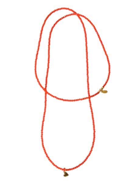 Longkette PAPAYA aus Glasschliffperlen mit einem kleinem vergoldeten Herz Anhänger – Bild 3