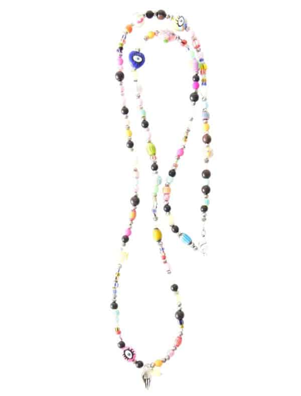 Halskette Mitsuko, Dunkles Ebenholz mit Zuchtperlen , böhmischem Glas und handbemalten Keramikperlen – Bild 5