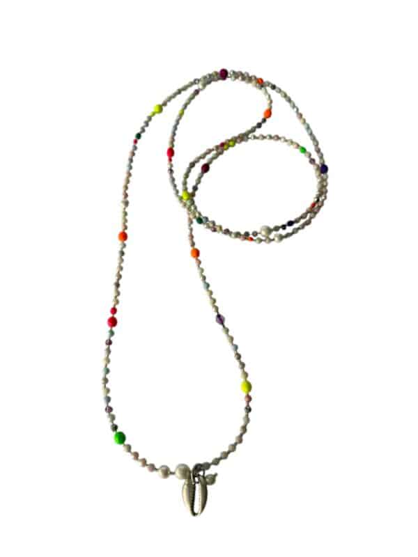 MUSTER Miyuki Extra Longkette Grey Pastell Opaque aus Glasschliffperlen mit Neon und weißen Perlen Highlights – Bild 6