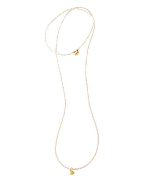 Longkette VANILLA aus Glasschliffperlen mit einem kleinem vergoldeten Herz Anhänger – Bild 2