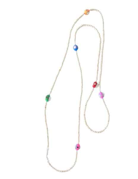 MUSTER Longkette aus beigen Natursteinkugeln und handbemalten Barockperlen mit Strasssteinen besetzt – Bild 3