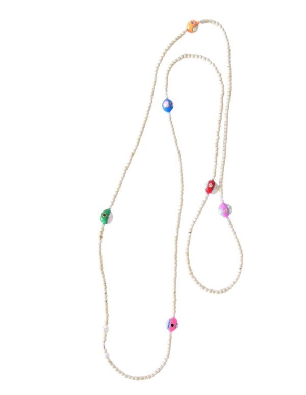 MUSTER Longkette aus beigen Natursteinkugeln und handbemalten Barockperlen mit Strasssteinen besetzt – Bild 3