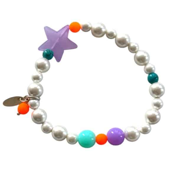 KAORI Lila Türkis weißes Perlen Armband mit Türkis und bunten Glasperlen Millefiori
