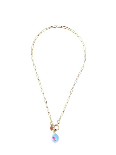MUSTER Handbemalte Barockperle Paperclip Halskette Edelstahl in Goldfarben mit BLUMEN Charm – Bild 2