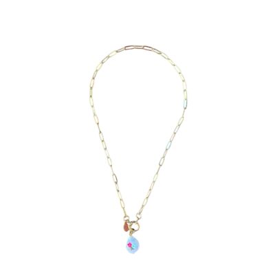 MUSTER Handbemalte Barockperle Paperclip Halskette Edelstahl in Goldfarben mit BLUMEN Charm – Bild 3