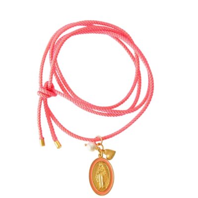 Leuchtende Bettelkette Stoffbandkette mit Anhänger Konvolut Madonna NEON PINK