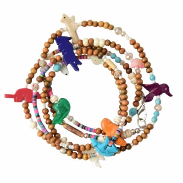 Hippie Boho Bettelkette mit Eisbär und Fuchs