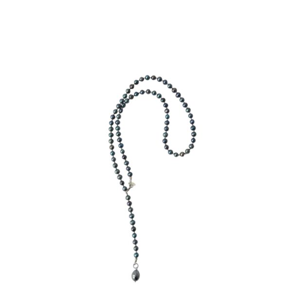 80 cm Silberblau grau Zuchtperlenkette Halskette "AIDA"  Schmuckstück Allrounder schliche Basiskette mit Barockperle Anhänger mit großem schwarzen Muschelkern Tropfen – Bild 7