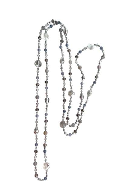 LANGE Dreifach wickelbare Hippiekette Lizzy in Grau Blau Stylisch ohne Münze ✪ Ibiza Style ✪ zum Knoten und Wickeln – Bild 5
