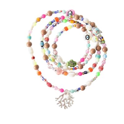 Halskette Mitsuko, Helles Rosenholz mit Zuchtperlen , böhmischem Glas und handbemalten Keramikperlen