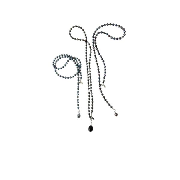 80 cm Silberblau grau Zuchtperlenkette Halskette "AIDA"  Schmuckstück Allrounder schliche Basiskette mit Barockperle Anhänger mit großem schwarzen Muschelkern Tropfen – Bild 5