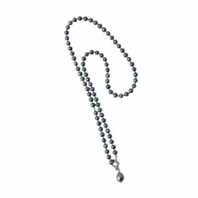 80 cm Silberblau grau Zuchtperlenkette Halskette "AIDA"  Schmuckstück Allrounder schliche Basiskette mit Barockperle Anhänger mit großem schwarzen Muschelkern Tropfen – Bild 6