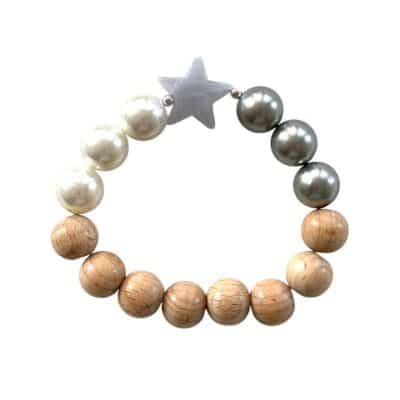 Kugel Armband Hellgrau Muschelkern und Holz Perlen