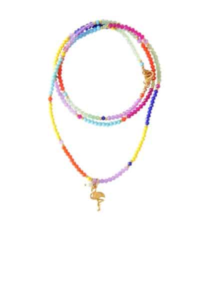 Bunte Halskette mit Flamingo