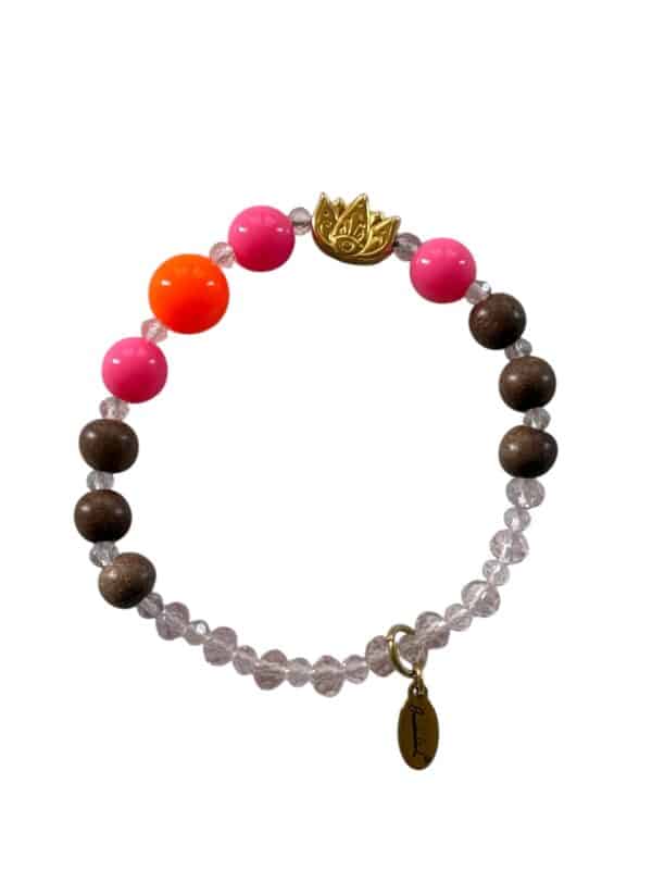 Rosenholz Armband mit Lotusblüte in Pink Orange – Bild 3
